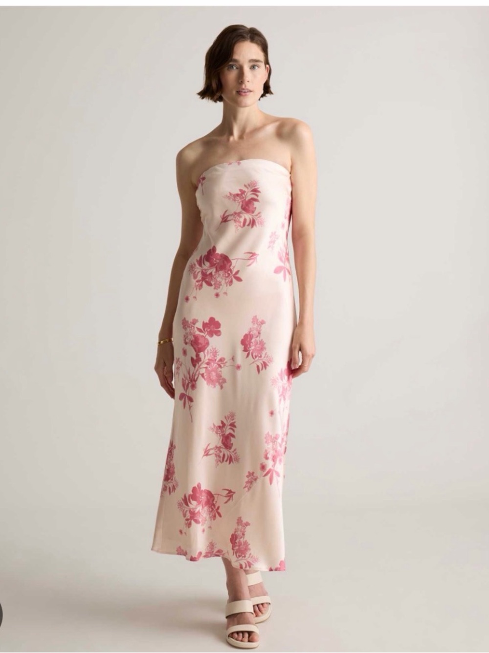 Quince Strapless Floral Slip Dress in Blush and Rose